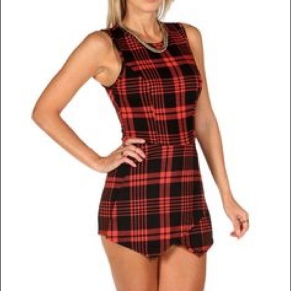 Windsor Store - Red Plaid Romper - Size Small - Picture 2 of 4